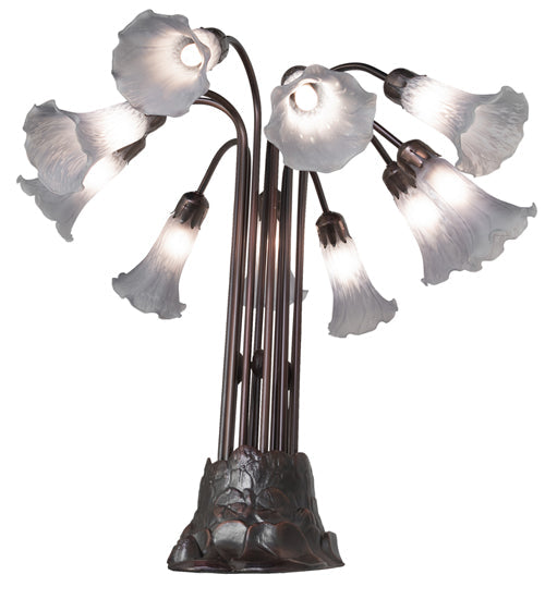 Meyda Lighting Tiffany Pond Lily 25" 10-Light Mahogany Bronze Table Lamp With Gray Shade Glass