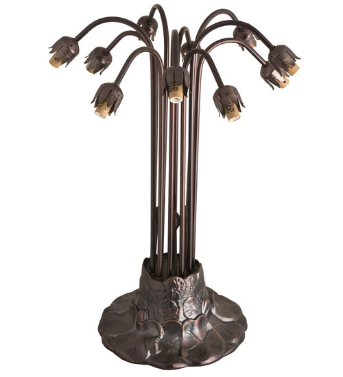Meyda Lighting Tiffany Pond Lily 25" 10-Light Mahogany Bronze Table Lamp With Gray Shade Glass