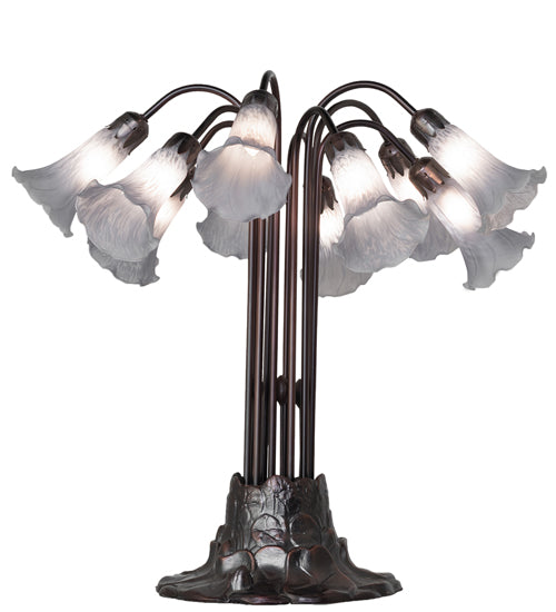 Meyda Lighting Tiffany Pond Lily 25" 10-Light Mahogany Bronze Table Lamp With Gray Shade Glass