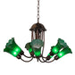 Meyda Lighting Tiffany Pond Lily 251578 24" 7-Light Mahogany Bronze Chandelier With Green Shade Glass