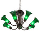 Meyda Lighting Tiffany Pond Lily 251578 24" 7-Light Mahogany Bronze Chandelier With Green Shade Glass
