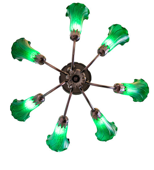 Meyda Lighting Tiffany Pond Lily 251578 24" 7-Light Mahogany Bronze Chandelier With Green Shade Glass