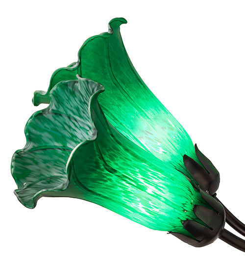 Meyda Lighting Tiffany Pond Lily 251578 24" 7-Light Mahogany Bronze Chandelier With Green Shade Glass