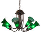Meyda Lighting Tiffany Pond Lily 251578 24" 7-Light Mahogany Bronze Chandelier With Green Shade Glass