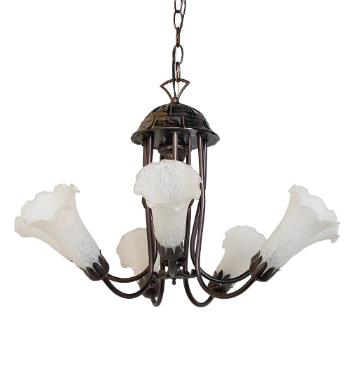 Meyda Lighting Tiffany Pond Lily 251580 24" 7-Light Mahogany Bronze Chandelier With White Shade Glass