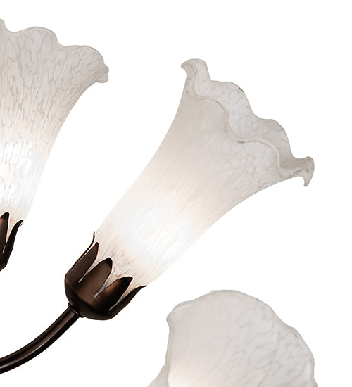 Meyda Lighting Tiffany Pond Lily 251580 24" 7-Light Mahogany Bronze Chandelier With White Shade Glass
