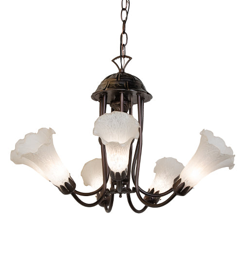 Meyda Lighting Tiffany Pond Lily 251580 24" 7-Light Mahogany Bronze Chandelier With White Shade Glass