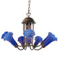 Meyda Lighting Tiffany Pond Lily 251581 24" 7-Light Mahogany Bronze Chandelier With Blue Shade Glass