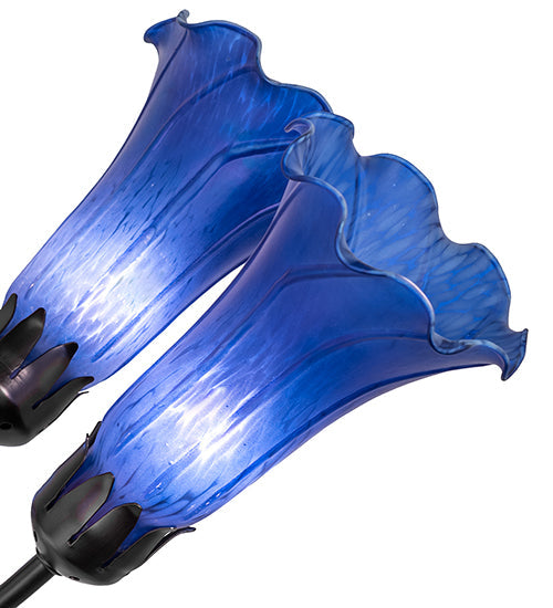Meyda Lighting Tiffany Pond Lily 251581 24" 7-Light Mahogany Bronze Chandelier With Blue Shade Glass