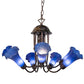 Meyda Lighting Tiffany Pond Lily 251581 24" 7-Light Mahogany Bronze Chandelier With Blue Shade Glass