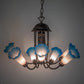 Meyda Lighting Tiffany Pond Lily 251584 24" 7-Light Mahogany Bronze Chandelier With Pink & Blue Shade Glass