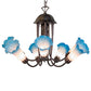 Meyda Lighting Tiffany Pond Lily 251584 24" 7-Light Mahogany Bronze Chandelier With Pink & Blue Shade Glass