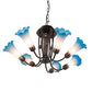 Meyda Lighting Tiffany Pond Lily 251584 24" 7-Light Mahogany Bronze Chandelier With Pink & Blue Shade Glass