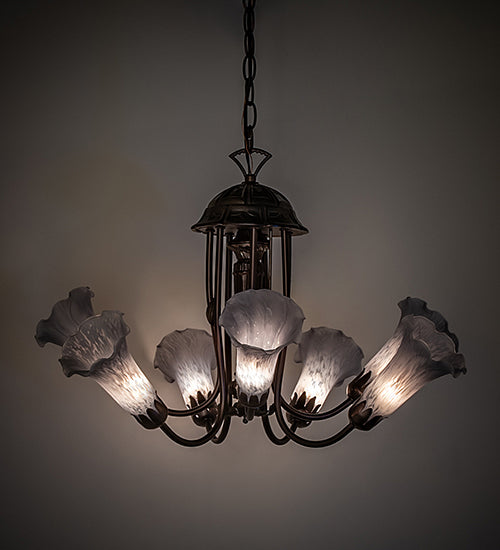 Meyda Lighting Tiffany Pond Lily 251587 24" 7-Light Mahogany Bronze Chandelier With Gray Shade Glass