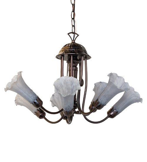 Meyda Lighting Tiffany Pond Lily 251587 24" 7-Light Mahogany Bronze Chandelier With Gray Shade Glass