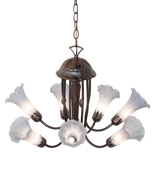 Meyda Lighting Tiffany Pond Lily 251587 24" 7-Light Mahogany Bronze Chandelier With Gray Shade Glass