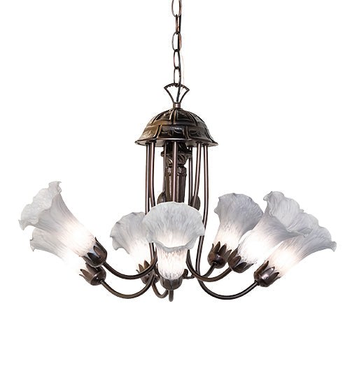 Meyda Lighting Tiffany Pond Lily 251587 24" 7-Light Mahogany Bronze Chandelier With Gray Shade Glass