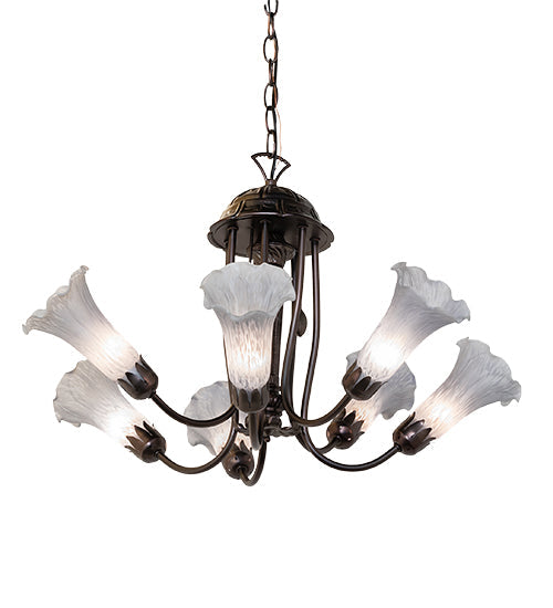 Meyda Lighting Tiffany Pond Lily 251587 24" 7-Light Mahogany Bronze Chandelier With Gray Shade Glass