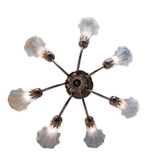 Meyda Lighting Tiffany Pond Lily 251587 24" 7-Light Mahogany Bronze Chandelier With Gray Shade Glass