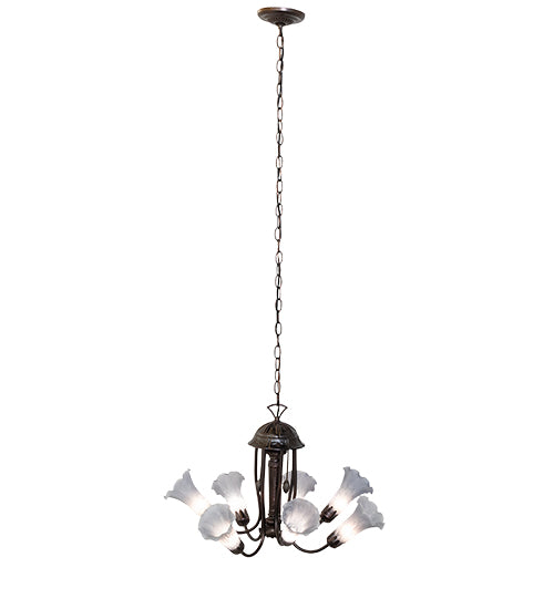 Meyda Lighting Tiffany Pond Lily 251587 24" 7-Light Mahogany Bronze Chandelier With Gray Shade Glass