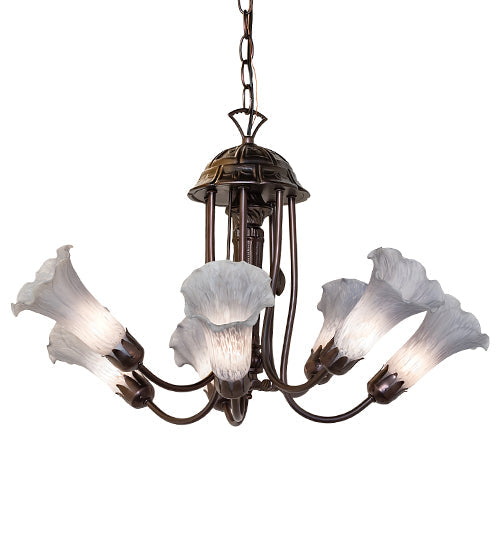 Meyda Lighting Tiffany Pond Lily 251587 24" 7-Light Mahogany Bronze Chandelier With Gray Shade Glass
