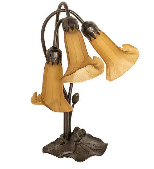 Meyda Lighting Tiffany Pond Lily 251683 16" 3-Light Mahogany Bronze Accent Table Lamp With Amber Shade Glass