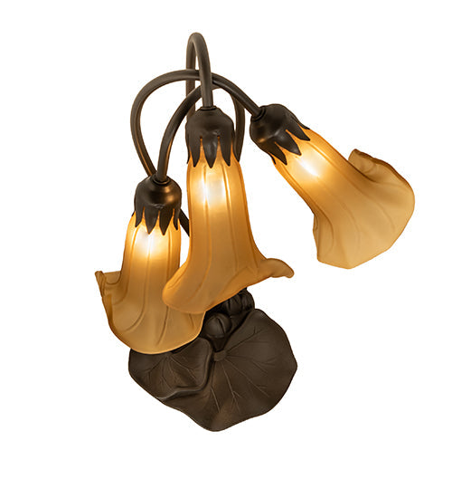Meyda Lighting Tiffany Pond Lily 251683 16" 3-Light Mahogany Bronze Accent Table Lamp With Amber Shade Glass