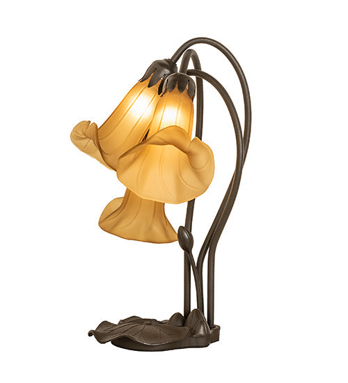 Meyda Lighting Tiffany Pond Lily 251683 16" 3-Light Mahogany Bronze Accent Table Lamp With Amber Shade Glass