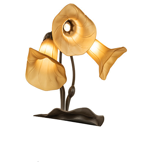 Meyda Lighting Tiffany Pond Lily 251683 16" 3-Light Mahogany Bronze Accent Table Lamp With Amber Shade Glass