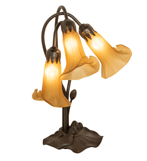 Meyda Lighting Tiffany Pond Lily 251683 16" 3-Light Mahogany Bronze Accent Table Lamp With Amber Shade Glass