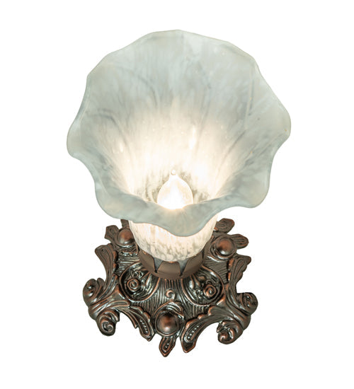 Meyda Lighting Tiffany Pond Lily 251885 8" Mahogany Bronze Accent Table Lamp With Grey Shade Glass