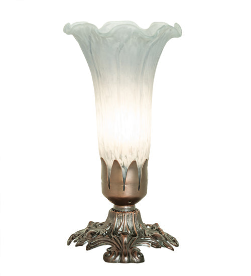 Meyda Lighting Tiffany Pond Lily 251885 8" Mahogany Bronze Accent Table Lamp With Grey Shade Glass