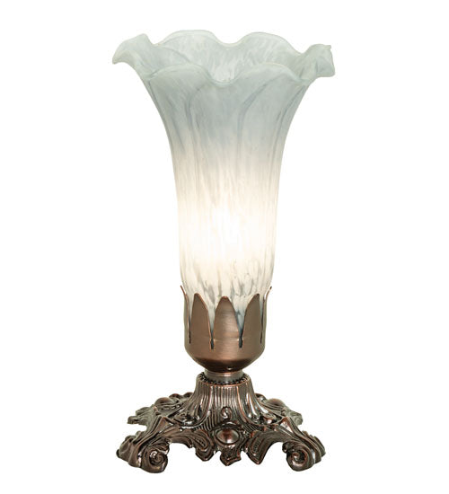 Meyda Lighting Tiffany Pond Lily 251885 8" Mahogany Bronze Accent Table Lamp With Grey Shade Glass