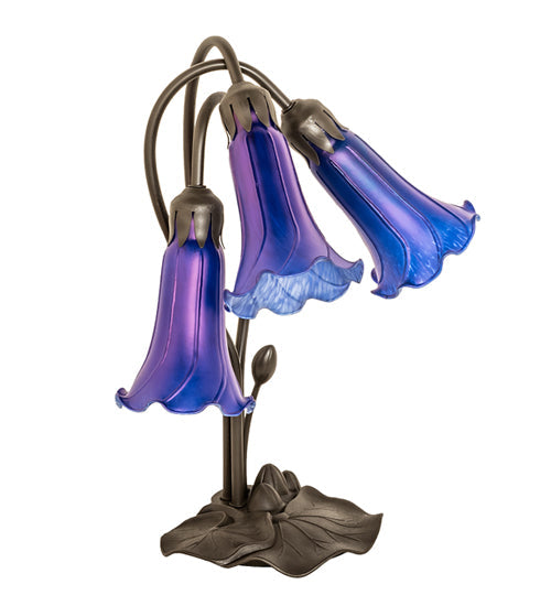 Meyda Lighting Tiffany Pond Lily 254291 16" 3-Light Mahogany Bronze Accent Table Lamp With Blue Shade Glass