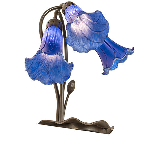 Meyda Lighting Tiffany Pond Lily 254291 16" 3-Light Mahogany Bronze Accent Table Lamp With Blue Shade Glass