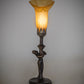 Meyda Lighting Tiffany Pond Lily 259392 15" Mahogany Bronze Nouveau Lady Accent Table Lamp With Amber Favrile Shade Glass