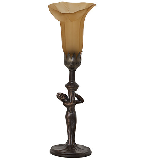 Meyda Lighting Tiffany Pond Lily 259392 15" Mahogany Bronze Nouveau Lady Accent Table Lamp With Amber Favrile Shade Glass