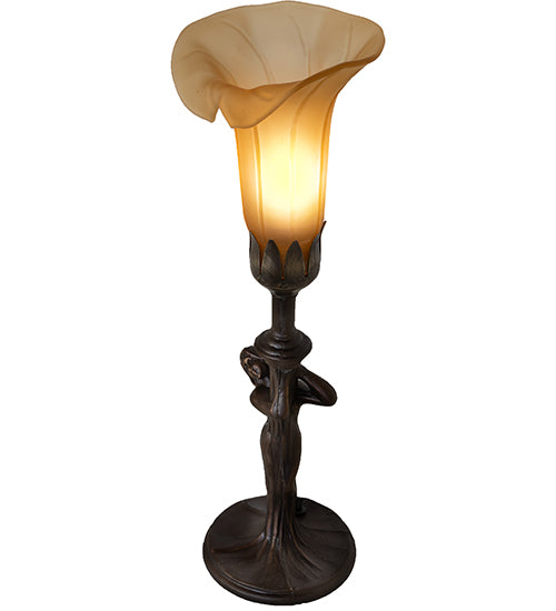 Meyda Lighting Tiffany Pond Lily 259392 15" Mahogany Bronze Nouveau Lady Accent Table Lamp With Amber Favrile Shade Glass
