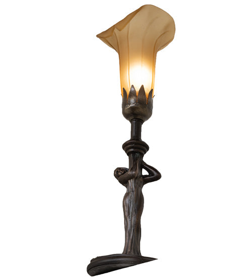 Meyda Lighting Tiffany Pond Lily 259392 15" Mahogany Bronze Nouveau Lady Accent Table Lamp With Amber Favrile Shade Glass