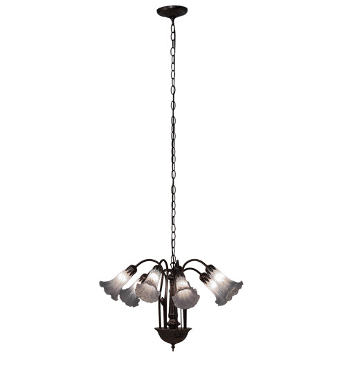 Meyda Lighting Tiffany Pond Lily 26" 7-Light Mahogany Bronze Chandelier With Gray Shade Glass