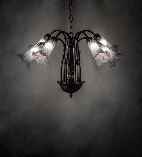 Meyda Lighting Tiffany Pond Lily 26" 7-Light Mahogany Bronze Chandelier With Gray Shade Glass