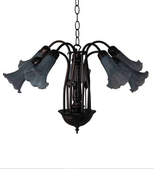 Meyda Lighting Tiffany Pond Lily 26" 7-Light Mahogany Bronze Chandelier With Gray Shade Glass