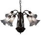 Meyda Lighting Tiffany Pond Lily 26" 7-Light Mahogany Bronze Chandelier With Gray Shade Glass