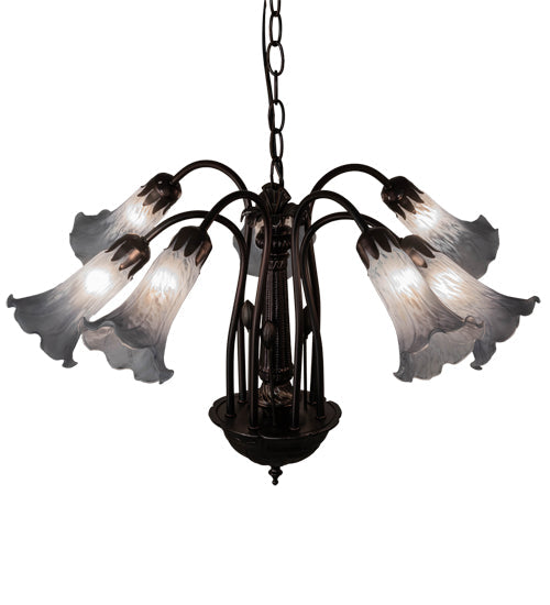 Meyda Lighting Tiffany Pond Lily 26" 7-Light Mahogany Bronze Chandelier With Gray Shade Glass