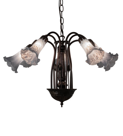 Meyda Lighting Tiffany Pond Lily 26" 7-Light Mahogany Bronze Chandelier With Gray Shade Glass