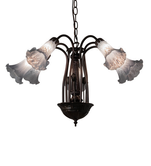 Meyda Lighting Tiffany Pond Lily 26" 7-Light Mahogany Bronze Chandelier With Gray Shade Glass