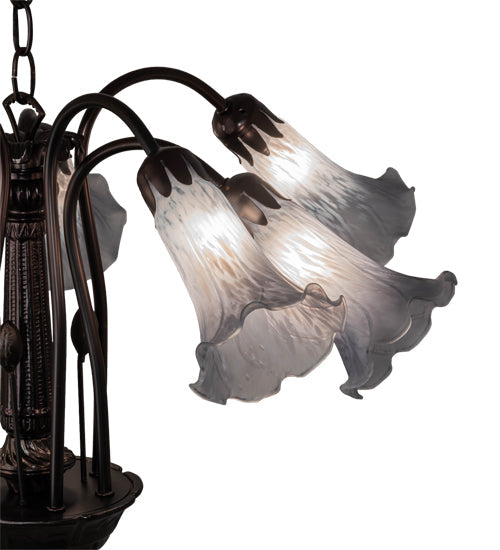 Meyda Lighting Tiffany Pond Lily 26" 7-Light Mahogany Bronze Chandelier With Gray Shade Glass