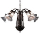 Meyda Lighting Tiffany Pond Lily 26" 7-Light Mahogany Bronze Chandelier With Gray Shade Glass