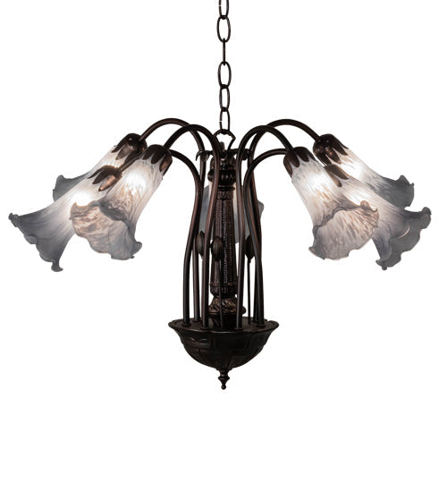 Meyda Lighting Tiffany Pond Lily 26" 7-Light Mahogany Bronze Chandelier With Gray Shade Glass