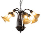 Meyda Lighting Tiffany Pond Lily 26" 7-Light Mahogany Bronze Chandelier With Yellow & Beige Shade Glass
